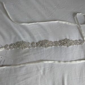 Rhinestone Ivory silver bridal sash